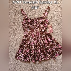 Emerald Sundae Brown Floral Dress with Pink Roses